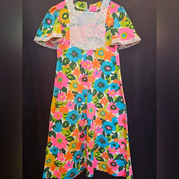Dresses & Skirts - Vintage 70s, 50s dress, retro, handmade dress. Bright, costumes, maximalist